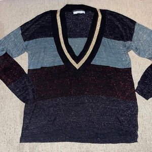 Mango Deep V Neck Sweater with Metallic Threading - size small       L